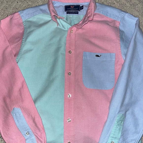 Vineyard Vines Slim Fit Tucker Shirt Green Blue Pink Oxford Button Down Size XS - Picture 5 of 14